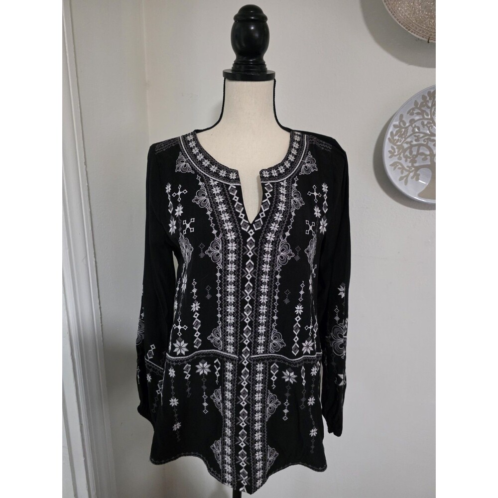 Beautiful Savanna Jane Detailed Embroidery Long Sleeve Peasant Top Size Med EuC